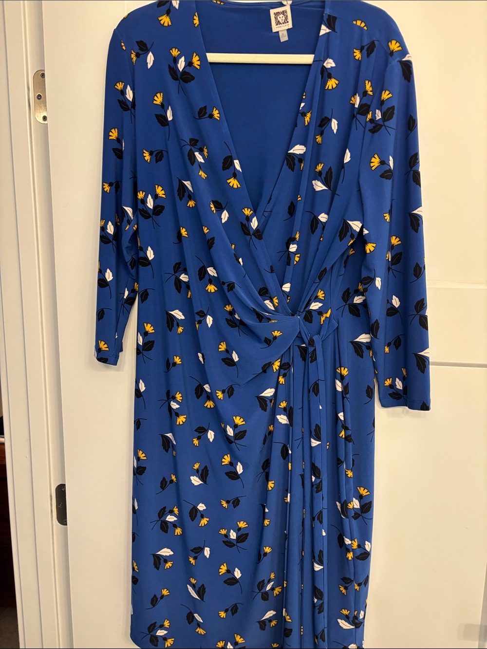 Anne Klein Royal Blue Floral Wrap Midi Dress size XL